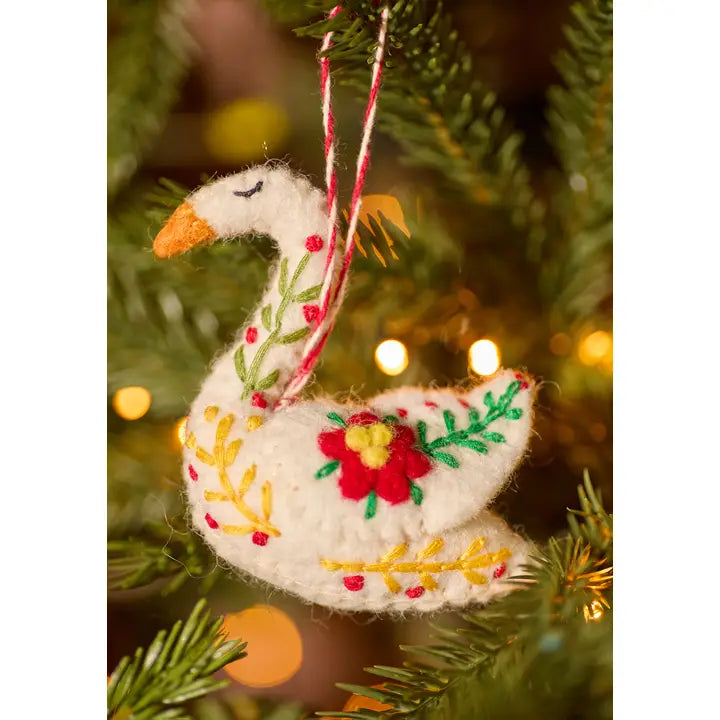 Felt Embroidered Swan Tree Decoration