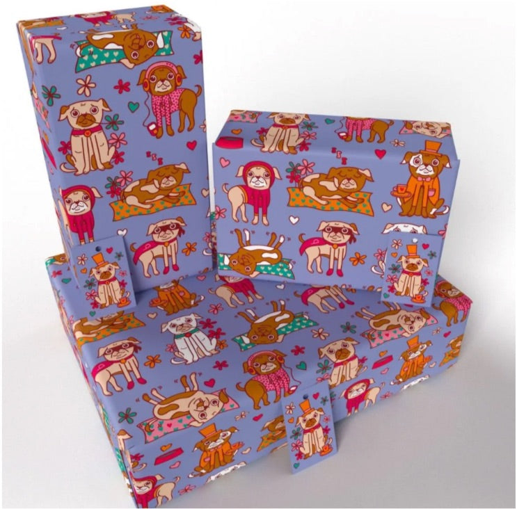 Recycled Wrapping Paper - Pugs
