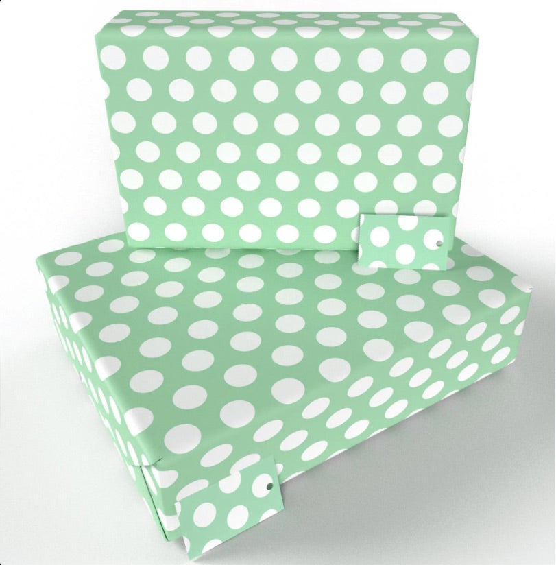 Recycled Wrapping Paper - Green white spots